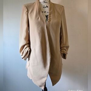 Rachel Zoe Tan Blazer w/ Runched Sleeves, Size Small